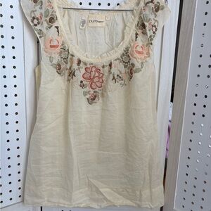 DKNY Cream Floral Embroidered Blouse